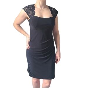 Yellow Star Black Formal Dress with Lace Dress M